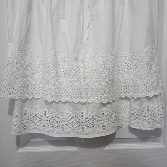 Studio West Apparel White Embroidered Eyelet Cotton Tiered Midi Skirt Size L - Picture 3 of 9